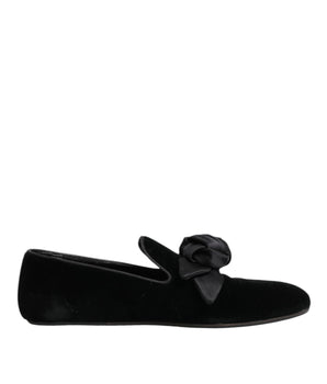 Dolce & Gabbana Black Suede Cotton Rose Slip On Loafers Shoes