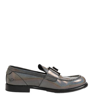 Dolce & Gabbana Metallic Silver Logo Slip On Men Dress Shoes