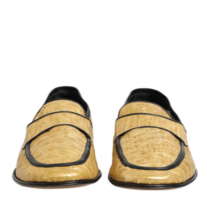 Dolce & Gabbana Yellow Black Leather Slip On Loafers Shoes