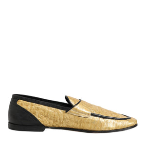 Dolce & Gabbana Yellow Black Leather Slip On Loafers Shoes