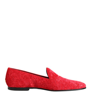 Dolce & Gabbana Red Jacquard Loafers Formal Men Dress Shoes