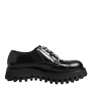 Dolce & Gabbana Black Leather Lace Up Derby Men Dress Shoes