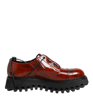 Dolce & Gabbana Brown Red Leather Lace Up Derby Dress Shoes