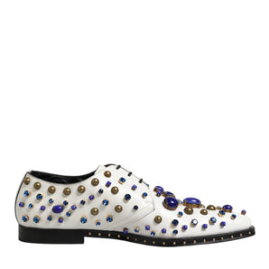 Dolce & Gabbana White Leather Crystals Embellished Dress Shoes