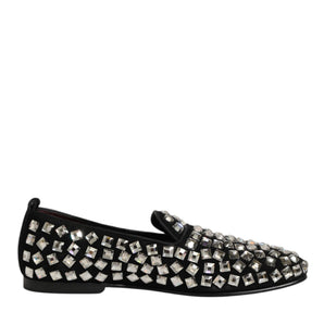 Dolce & Gabbana Black Suede Crystals Loafers Men Dress Shoes
