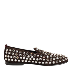 Dolce & Gabbana Bordeaux Suede Crystals Loafers Dress Shoes