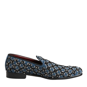 Dolce & Gabbana Blue Velvet Crystal Detailing Loafer Men Shoes