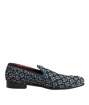 Dolce & Gabbana Blue Velvet Crystal Detailing Loafer Men Shoes