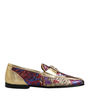 Dolce & Gabbana Multicolor Jacquard Gold DG Logo Loafer Shoes