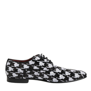 Dolce & Gabbana Dress Black White Sequined Lace Up Derby Shoes
