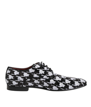 Dolce &amp; Gabbana Dress Black White Sequined Lace Up Derby Shoes