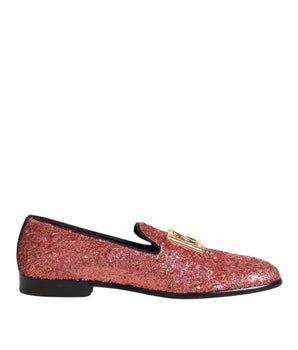 Dolce & Gabbana Pink Sequined Loafers Formal Dress Men Shoes