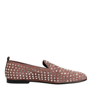 Dolce & Gabbana Pink Suede Crystals Loafers Men Dress Shoes