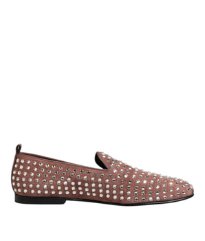 Dolce & Gabbana Pink Suede Crystals Loafers Men Dress Shoes