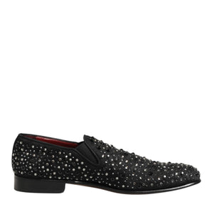 Dolce & Gabbana Black Suede Crystal Embellished Loafer Shoes
