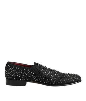 Dolce & Gabbana Black Suede Crystal Embellished Loafer Shoes