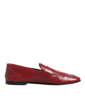 Dolce & Gabbana Red Leather Slip On Dress Men Loafers Shoes
