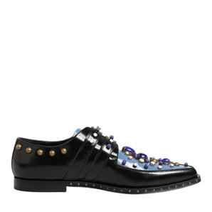 Dolce & Gabbana Black Blue Embellished MONKSTRAP Dress Shoes