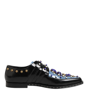Dolce & Gabbana Black Blue Embellished MONKSTRAP Dress Shoes