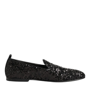 Dolce & Gabbana Black Sequined Slip On Loafers Dress Shoes