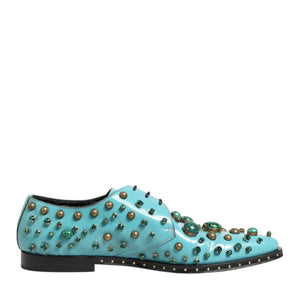 Dolce & Gabbana Turquoise Crystal Embellished Men Derby Shoes