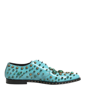 Dolce & Gabbana Turquoise Crystal Embellished Men Derby Shoes