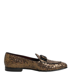 Dolce & Gabbana Gold Sequined Slip On Loafers Men Dress Shoes