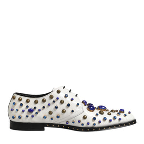 Dolce & Gabbana White Leather Crystals Embellished Dress  Shoes