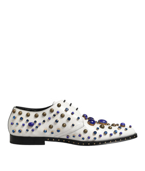 Dolce &amp; Gabbana White Leather Crystal Embellished Dress Shoes
