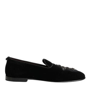 Dolce & Gabbana Black Cross Embellished Slip On Loafers Dress Shoes
