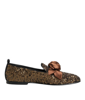 Dolce & Gabbana Gold Sequined Slip On Loafers Men Dress Shoes