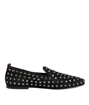 Dolce & Gabbana Black Crystal Embellished Loafers Dress Shoes