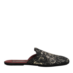Dolce & Gabbana Black Floral Jacquard Slides Slippers Shoes