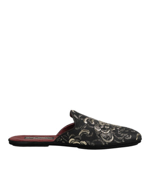 Dolce & Gabbana Black Floral Jacquard Slides Slippers Shoes