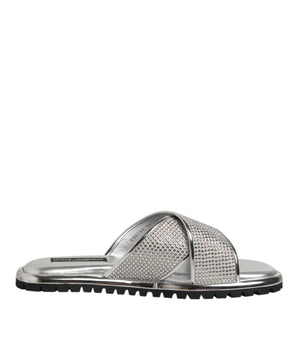 Dolce & Gabbana Silver Strass Slides Flats Slippers Shoes