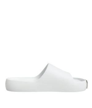 Dolce &amp; Gabbana White Logo Slides Sandals Men Beachwear Shoes