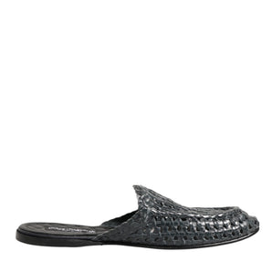 Dolce & Gabbana Blue Woven Slides MULES Men Sandals Shoes