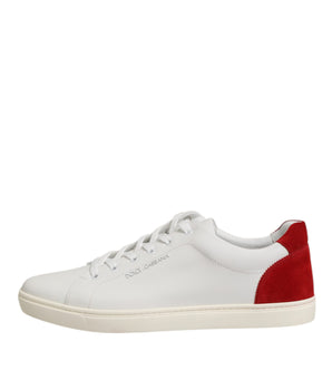 Dolce &amp; Gabbana White Red Leather Low Top Men's Sneakers Shoes
