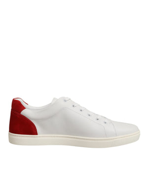 Dolce &amp; Gabbana White Red Leather Low Top Men's Sneakers Shoes