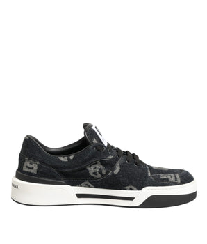 Dolce &amp; Gabbana Blue Cotton Denim Logo Low Top Sneakers