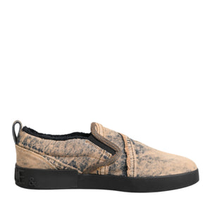 Dolce & Gabbana Beige Cotton Low Top Slip On Sneakers Shoes