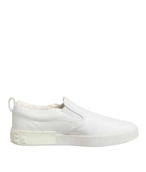 Dolce &amp; Gabbana White Leather Low Top Slip On Sneakers Shoes