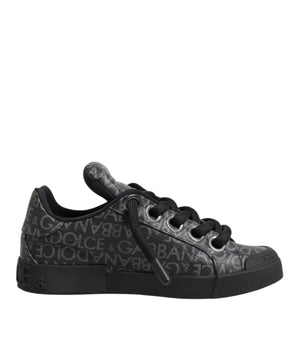 Dolce & Gabbana Black Cotton Denim Logo Low Top Sneakers  Shoes