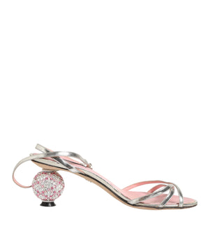 Dolce & Gabbana Pink Embellished Leather Ball-Heel Sandals  Shoes
