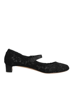 Dolce & Gabbana Black Vally Taormina Floral Lace Pumps Shoes