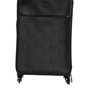 Dolce & Gabbana Gray Leather Logo Plaque Trolley Travel Wheel Men Suitcase Bag