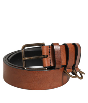 Dolce & Gabbana Brown Classic Gold Metal Logo Buckle Men Belt