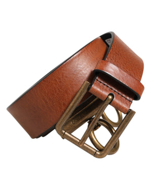 Dolce & Gabbana Brown Leather Side Rings Brass Buckle Belt