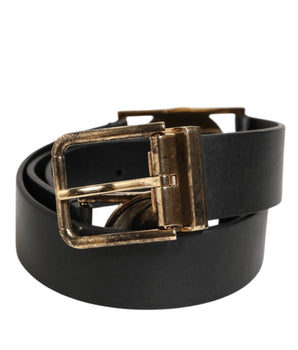 Dolce & Gabbana Black Leather Gold Silver Coin Buckle Belt