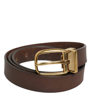 Dolce & Gabbana Brown Classic Gold Metal Logo Buckle Men Belt
